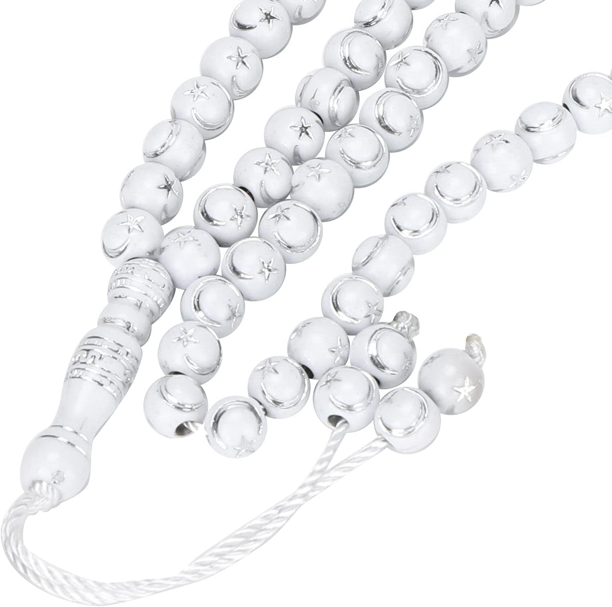 Islamic Prayer Beads, Muslim Rosary Beads 99 Grains Resin Gilding Religious Article Islam Prayer Rosary Beads Islamic Necklaces (White)