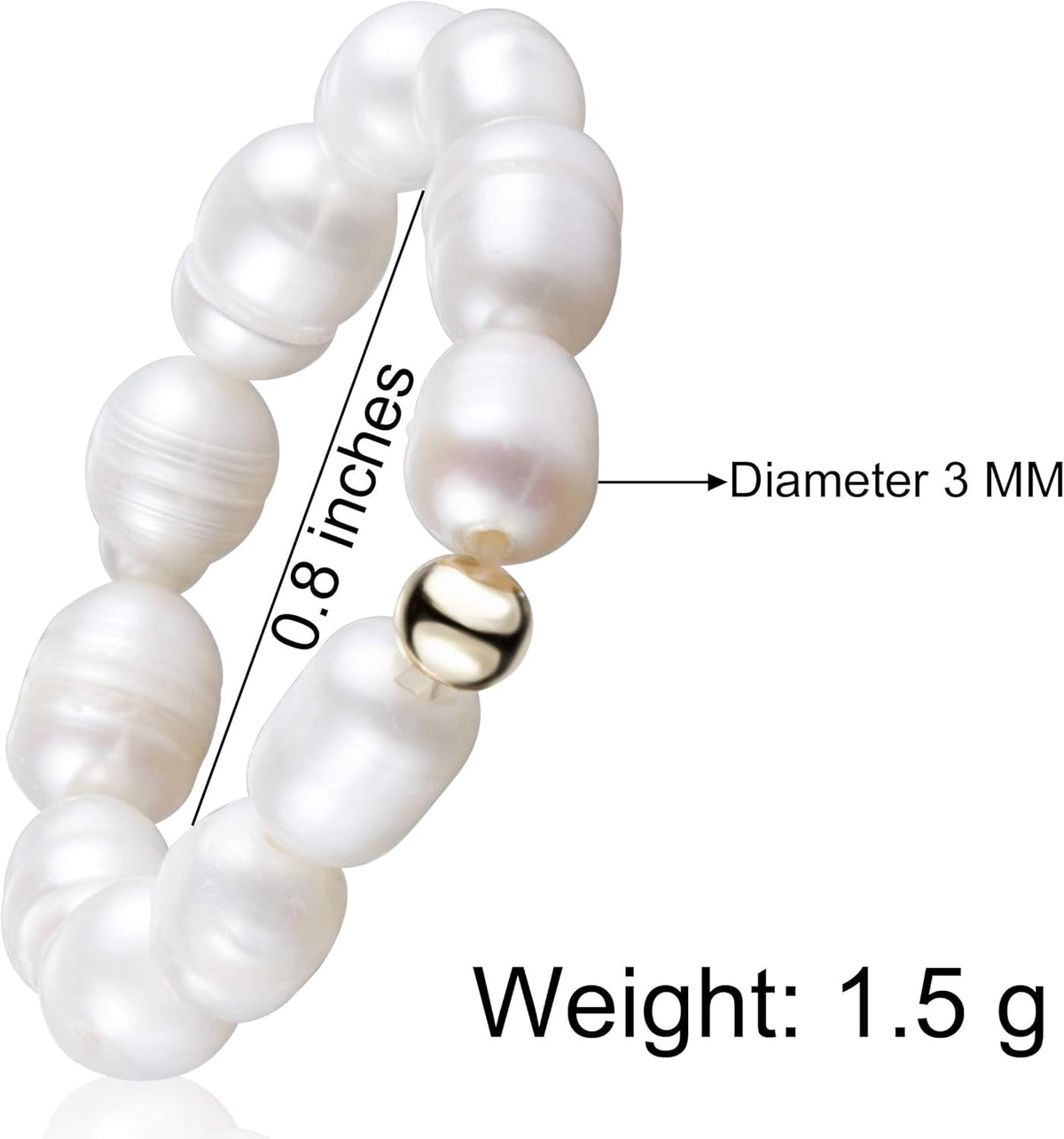 Stretch Freshwater Pearl Rings with 14K Gold Plated Beaded Adjustable Stackable Rings Holiday Gift for Women Girls