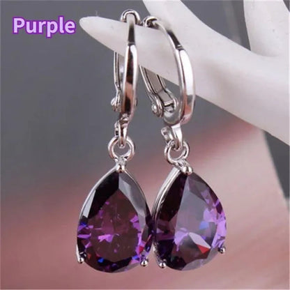 Vintage Classic Pink Vintage Classic Pink Zircon Stud Earrings for Women Fashion Water Drop Pendant Earrings Bride Wedding Engagement Anniversary Gift Jewelry
