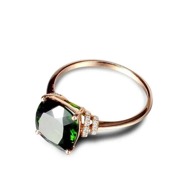Natural Emerald Diamond Ring 18K Yellow Gold Engagement Jewelry
