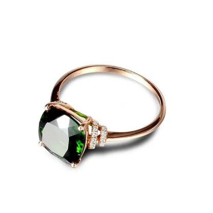 Natural Emerald Diamond Ring 18K Yellow Gold Engagement Jewelry