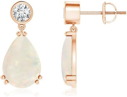 Natural Opal Drop Earrings for Women Girls in Sterling Silver/14K Solid Gold/Platinum | October Birthstone Jewelry Gift for Her | Birthday | Wedding | Anniversary
