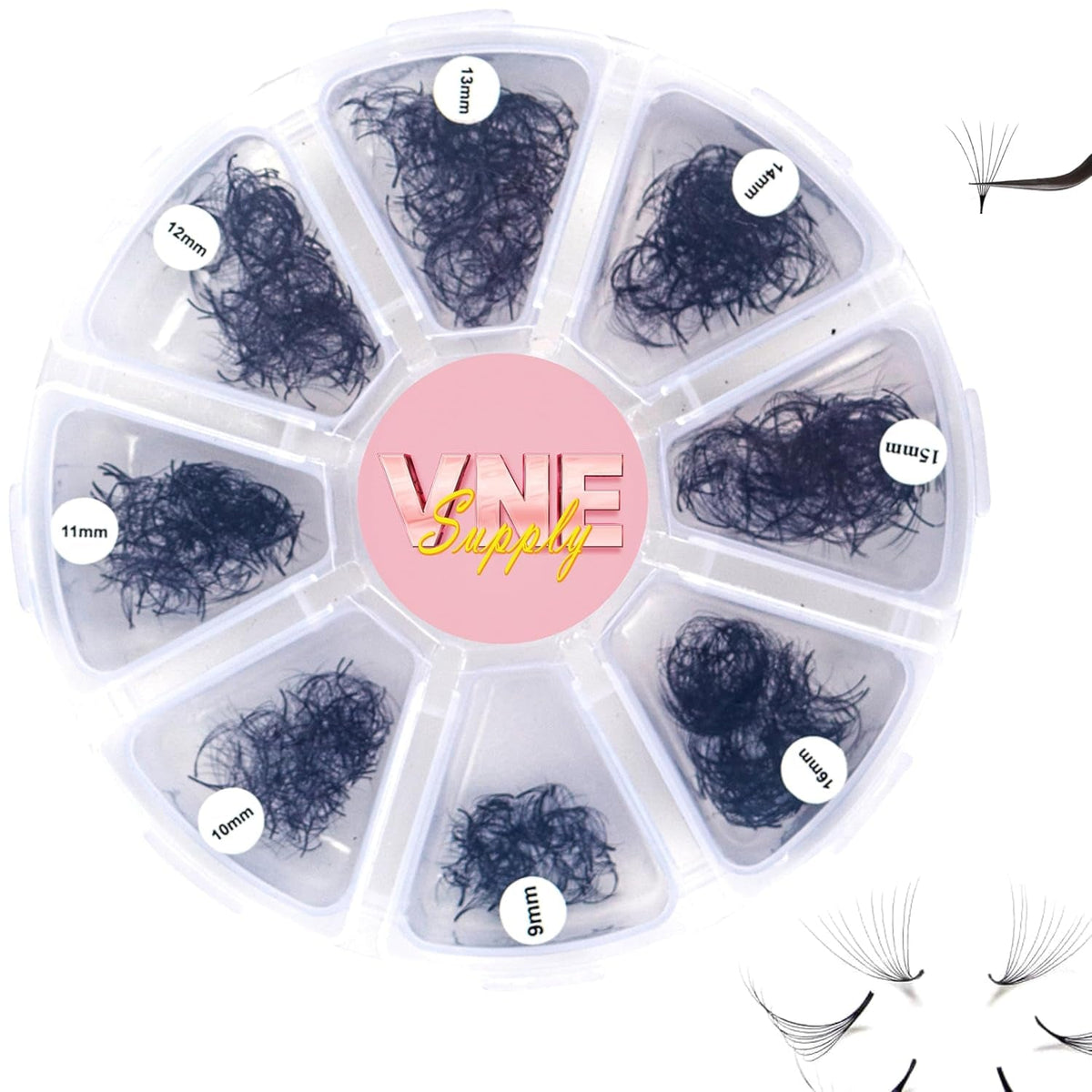 VNE Eyelashes 1000 Fans Tray Volume Lash Extensions Mixed Length | Premade Fans Eyelash Extensions | Mega Lash Extension | Promades Eyelash Fans | 10D, D Curl, 9-16Mm