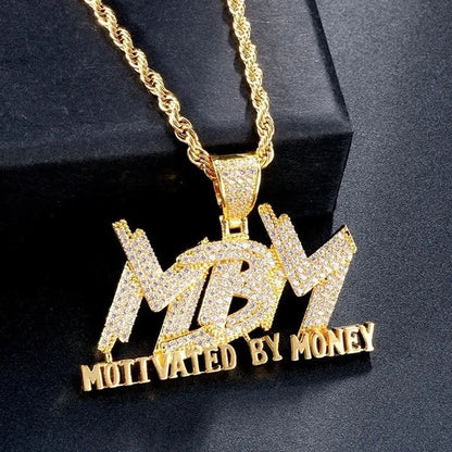 Hip Hop Men and Women Cubic Zircon MBM Letter Pendant Iced Out Full Diamond Necklace Jewelry Gift