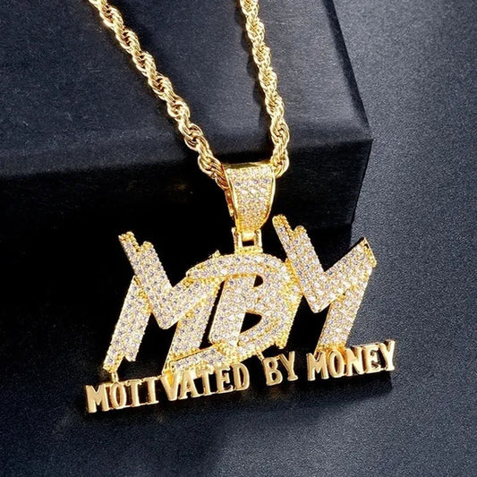 Hip Hop Men and Women Cubic Zircon MBM Letter Pendant Iced Out Full Diamond Necklace Jewelry Gift