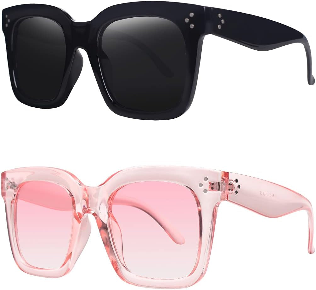 Vintage Women Oversized Sunglasses Designer Luxury Square Sun Glasses UV400 Protection Flat Lens