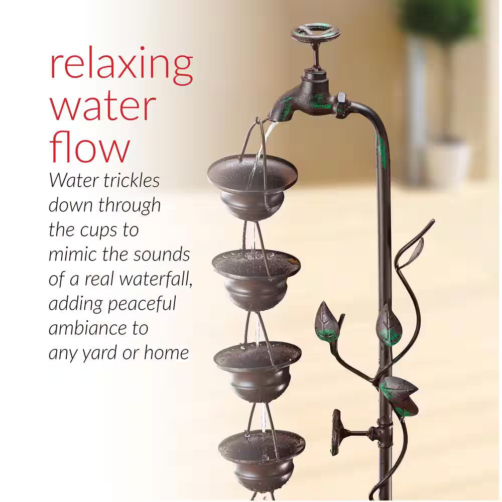 38 In. Tall Indoor/Outdoor Hanging 6-Cup Tiered Floor Water Fountain, Bronze