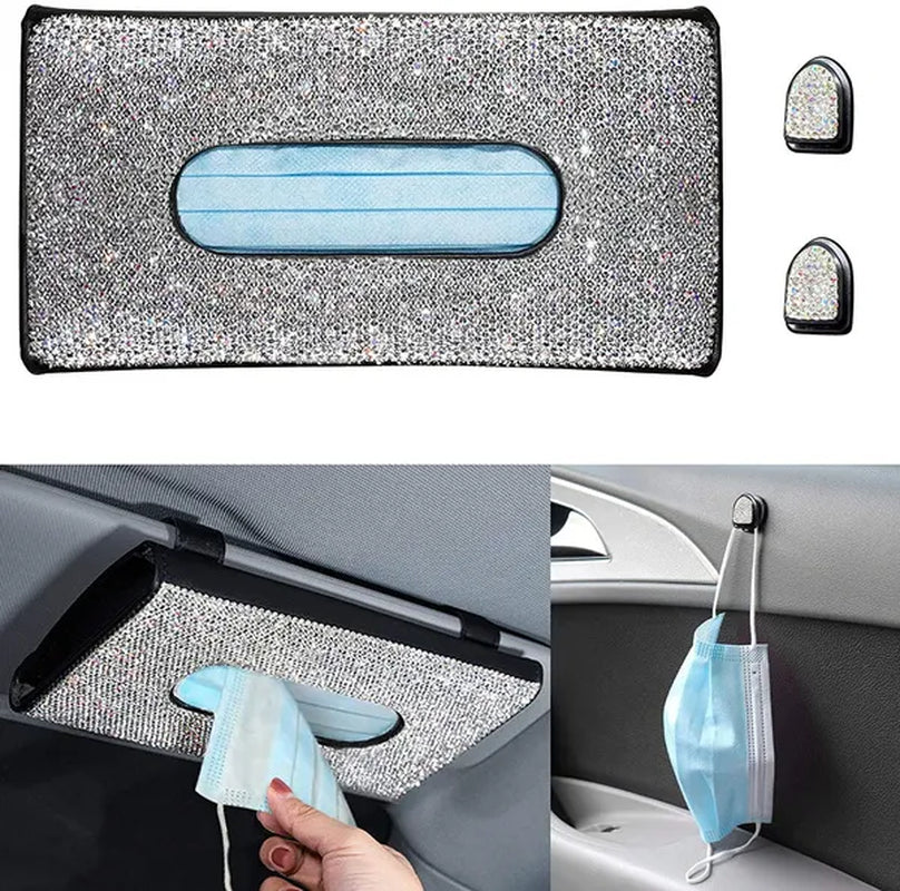 Car Tissue Box Holder Bling Bling Crystal Rectangular Napkin Holder Pumping Paper Case Dispenser for Home Office Car Accessories