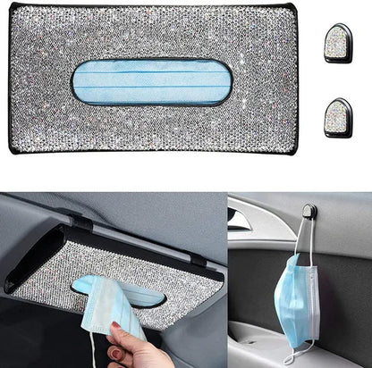 Car Tissue Box Holder Bling Bling Crystal Rectangular Napkin Holder Pumping Paper Case Dispenser for Home Office Car Accessories