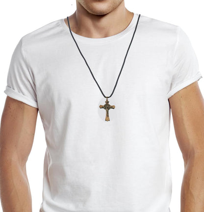 Saint Benedict Medal Wood Crucifix Cord Necklace for Men & Women – Handcrafted Religious Pendant, Healing, Travel Protection, Perfect for Gifting on Special Occasions, Made in Brazil