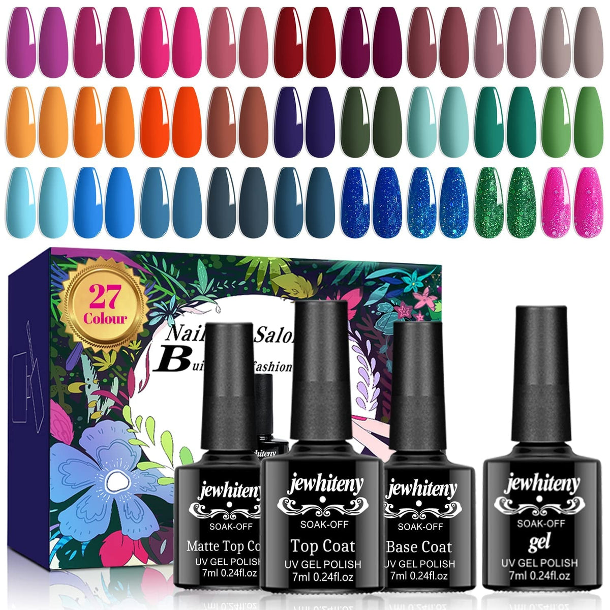 30PCS Gel Nail Polish Kit 27 Colors Gel Polish Set Gel Nail Kit Soak Off Nail Gel Polish Set for Manicure Nail Art Salon/Home Starter Kit