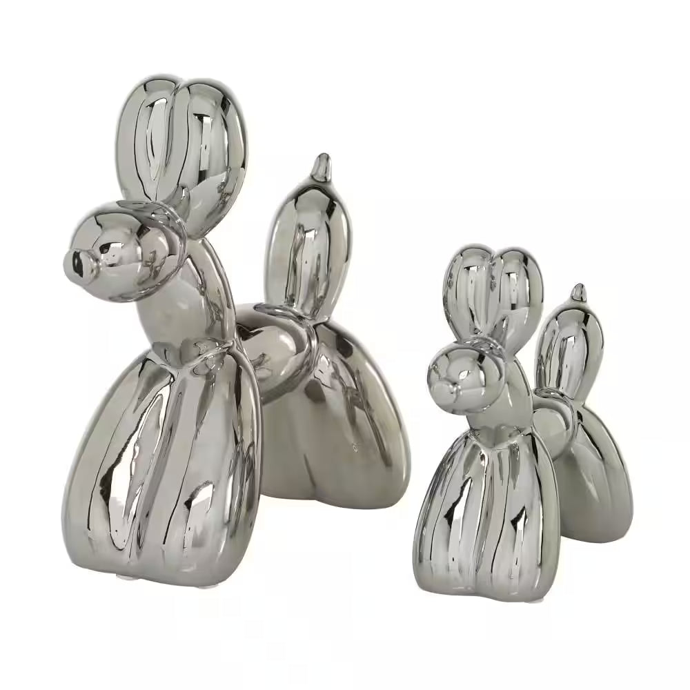 Silver Ceramic Balloon Dog Sculpture (Set of 2)