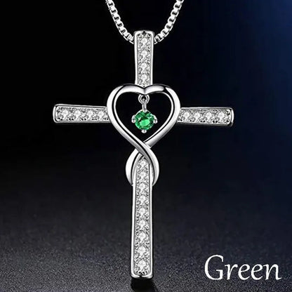 Infinity Love God We Trust Christian Cross Birthstone Diamond Rhinestone Pendant Necklace Birthday Gifts Jewelry For Women Christmas Girls