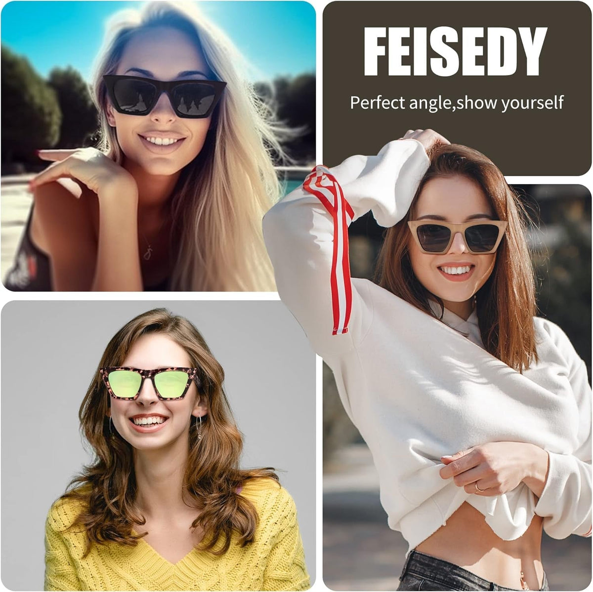 Vintage Square Cat Eye Sunglasses Women Trendy Cateye Sunglasses B2473