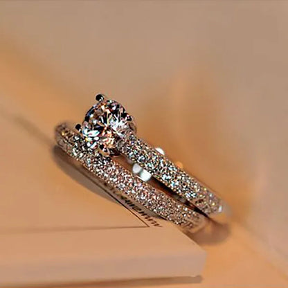 1ct Diamond White Sapphire Wedding Engagement Rings Set Women Bridal Jewelry Gifts (Black,Rose Gold,Silver,Gold)