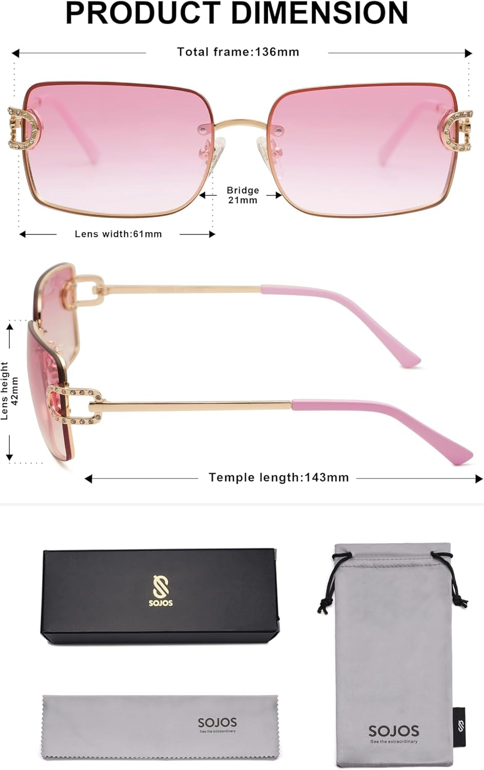 Vintage Rectangle Sunglasses for Women,Trendy Rimless 90S UV400 Womens Y2K Shades SJ1178