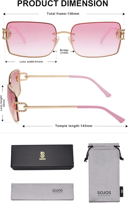 Vintage Rectangle Sunglasses for Women,Trendy Rimless 90S UV400 Womens Y2K Shades SJ1178