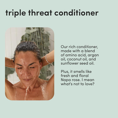 Hers Triple Threat Shampoo and Conditioner Set for Women - Thickening, Moisturizing, Reduces Shedding - Color Safe Hair Loss Shampoo and Conditioner - Napa Rose - 2 X 6.4 Fl Oz
