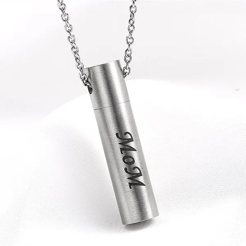 Mom Dad Stainless Steel Urn Necklaces for Women Men Cremation Pendant Necklace for Memorial Ashes Jewelry Silver