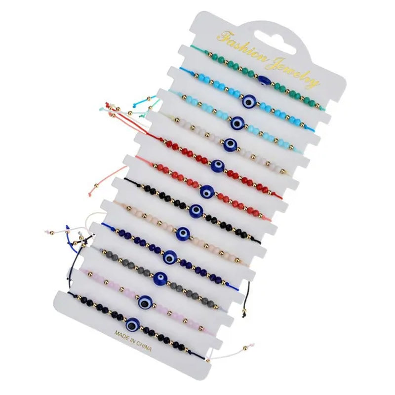 12 Pcs/Lot Fashion Colorful Evil Eye Beaded Bracelets Handmade Braided Adjustable Yoga Bracelet for Women Men Jewelry