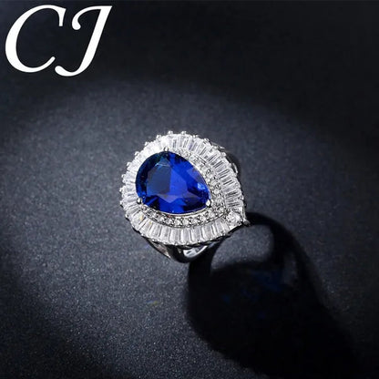 CANDICE Vintage Ladies Banquet Open Ring Pave Classic Blue Crystal Fashion Sterling Silver Plated Jewelry
