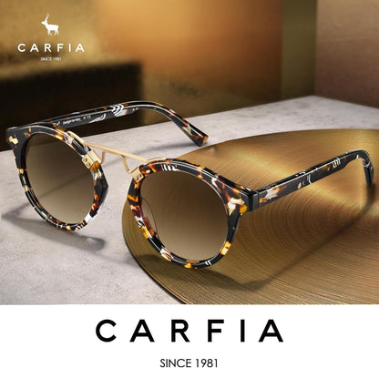 Small Acetate Polarized Sunglasses for Women UV Protection, Retro Double Bridge Eyewear Metal Brow Round Sunnies
