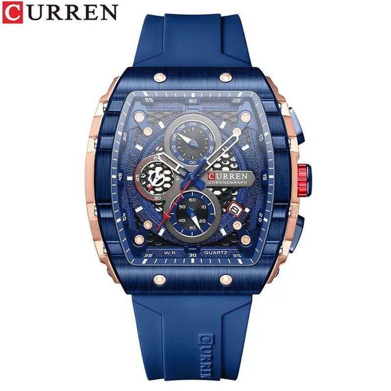 CURREN Mens Watch COOL Large Men's Classical Luxury Sports Design Watches Rubber Strap Waterproof Chronograph Date Quartz Relogios Masculino 8442