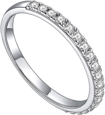 Moissanite Wedding Band for Women Half Eternity 925 Sterling Silver 0.3Ct DEF Color VVS Lab Created Moissanite Thin Real Moissanite Anniversary Engagement Bands Ring Size 4-11