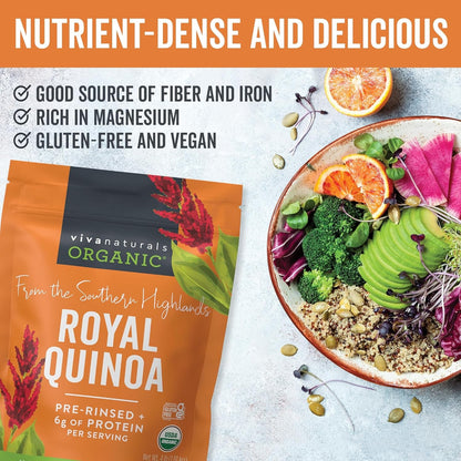 Organic Quinoa, 4 Lb - Plant Based Protein, Fiber and Iron - Pre-Washed Whole Grain Rice and Pasta Substitute for Quinoa Salad - USDA Organic, Gluten Free, Vegan, Non-Gmo and Kosher
