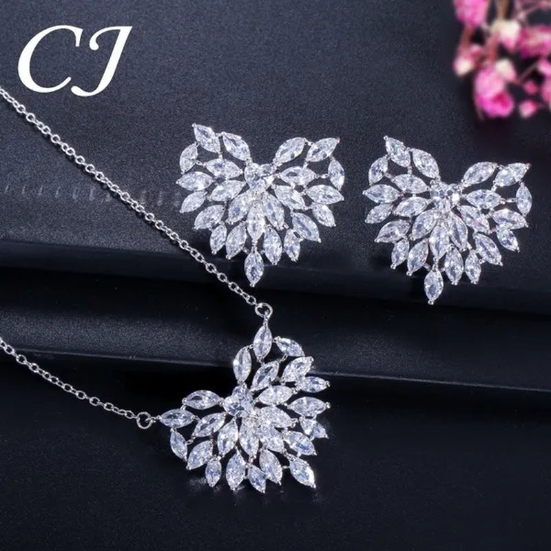 CANDICE New Fashion Women Heart Pendant Jewelry Set Pave Purple Red Green Marquise Cubic Zirconia Party Chain Necklace Big Stud Earrings Sets for Girls Gift