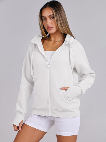 Womens Zip up Hoodies Fleece Jackets Long Sleeve Sweatshirts Pockets Casual Fall Fashion Preppy Outfits Y2K Clothes