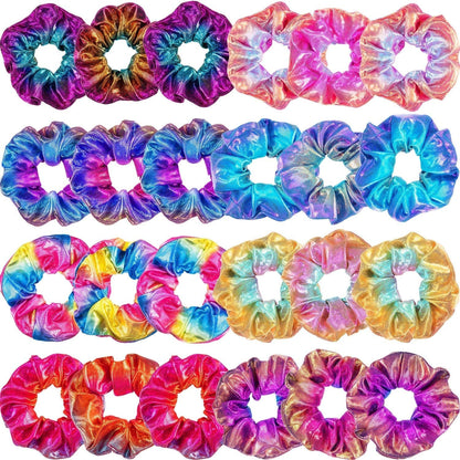24 Pieces Rainbow Hair Scrunchies Elastic Bands Scrunchy Colorful Hair Ties Ropes for Women Girls Gymnastics Birthday Party Favors, Large(Rainbow Colors)