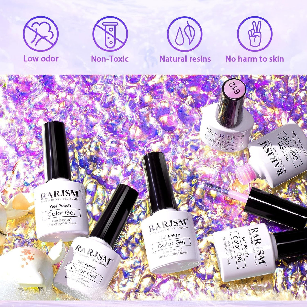 Pearlescent Gel Nail Polish Set Mermaid Dreams Iridescent Shell Glitter Gel Polish 6 Colors Pink Blue Green Purple Gold Shimmer Swirl Thread Effect Soak off LED UV Curing Requires Home Salon