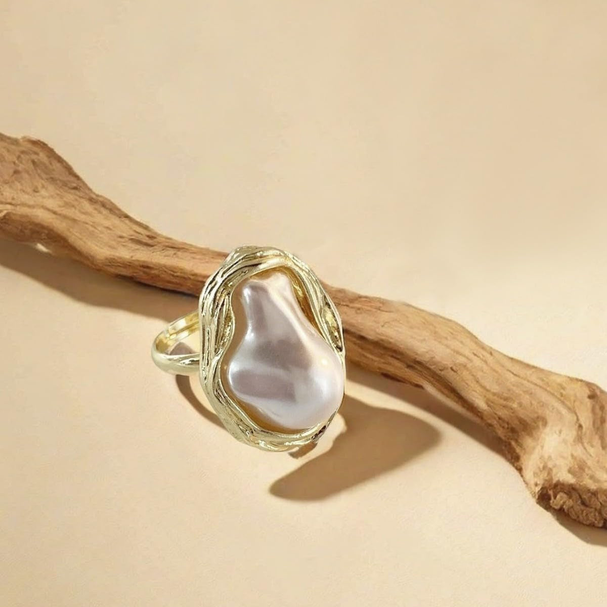 Baroque Pearl Ring for Women 14K Gold Adjustable Irregular Pearl Rings for Woman Trendy Stacking Irregular Pearl Finger Ring for Wedding Party