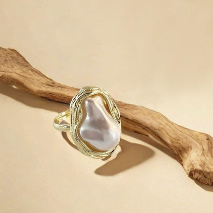 Baroque Pearl Ring for Women 14K Gold Adjustable Irregular Pearl Rings for Woman Trendy Stacking Irregular Pearl Finger Ring for Wedding Party