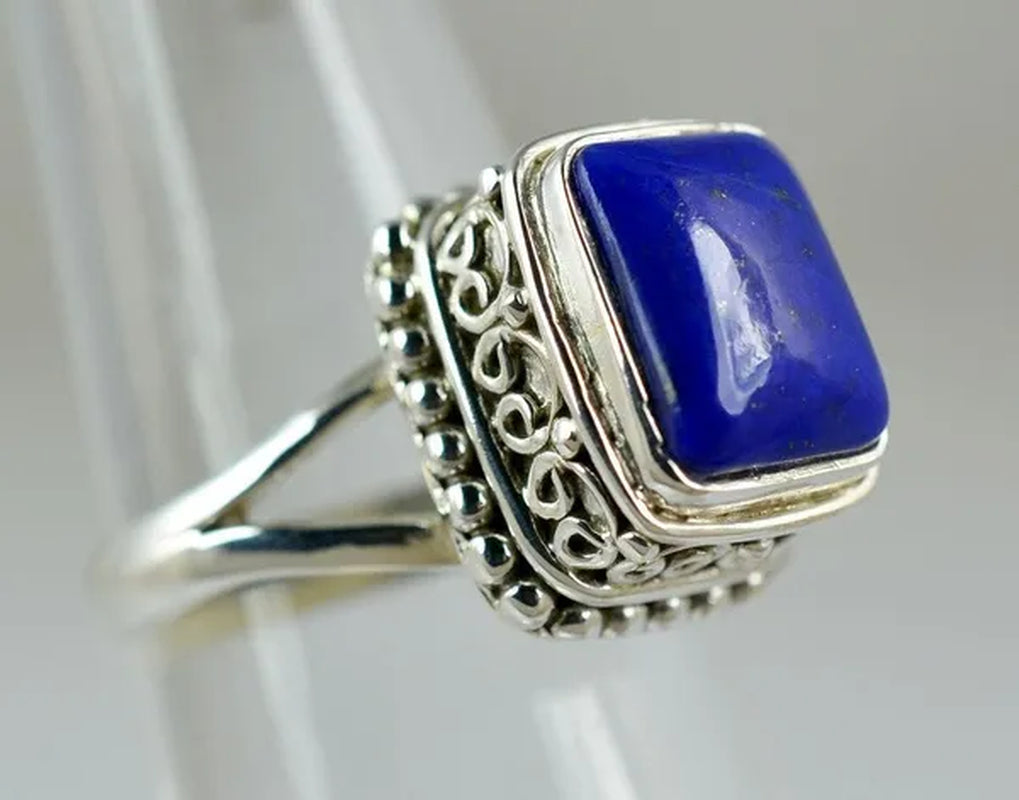 Genuine Lapis Lazuli 925 Sterling Silver Handmade Ring Size 6 to 10 (US)