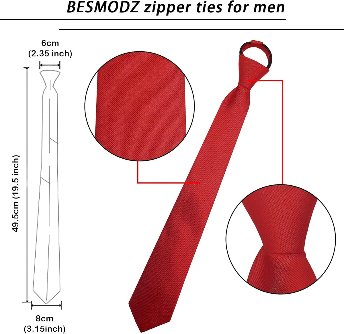Men'S Lot 6 PCS Classic Zipper Ties Pretied Solid Color Necktie Set