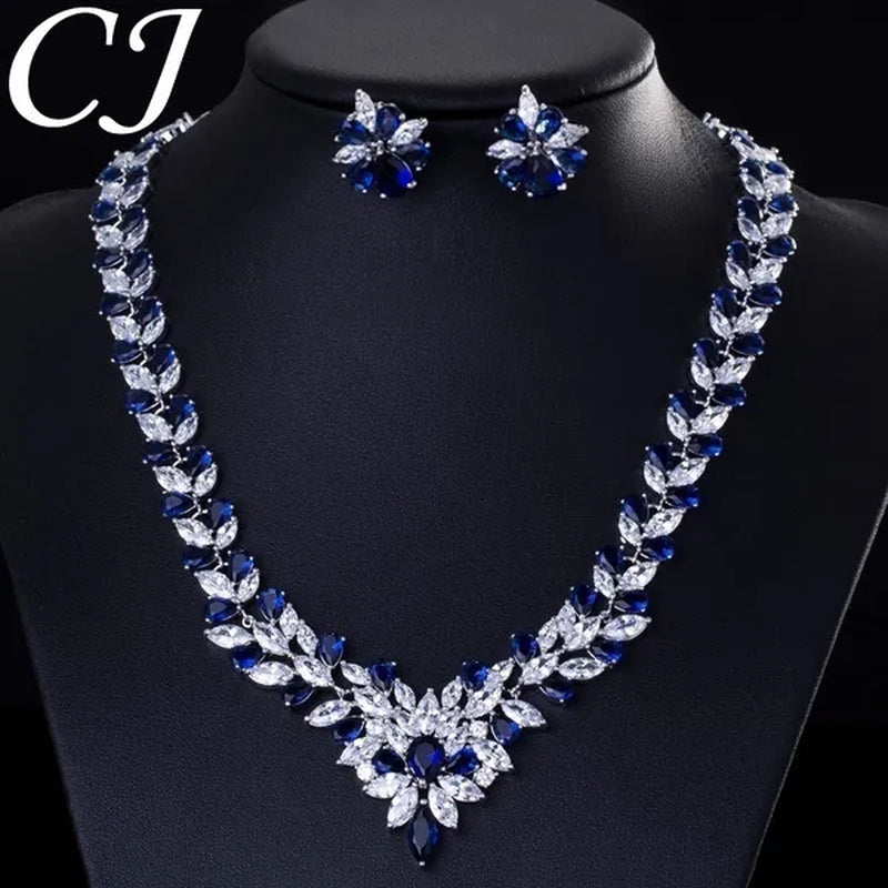 CANDICE White Gold Plated Marquise Red Zirconia Stone Necklace Earrings Sets for Wedding Luxury Party CZ Jewelry Set
