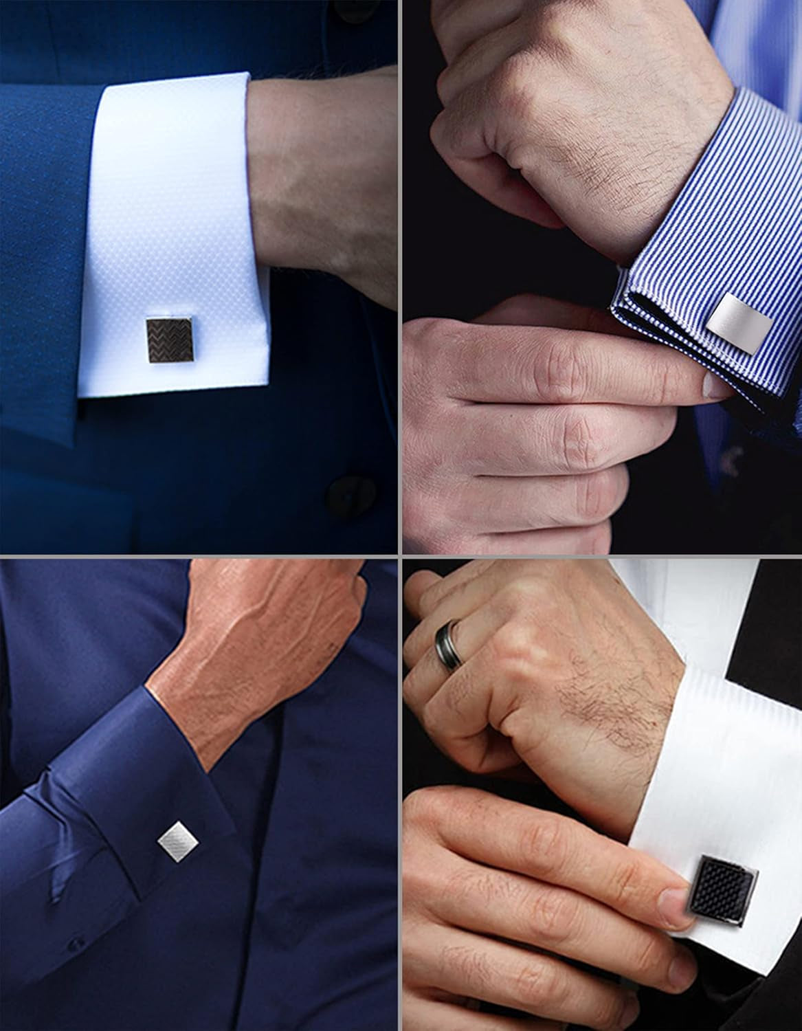 6 Pairs Cufflinks Classic Striped Disc Square Spherical Knot CZ Rectangle Cylindrical Cufflinks Set for Men