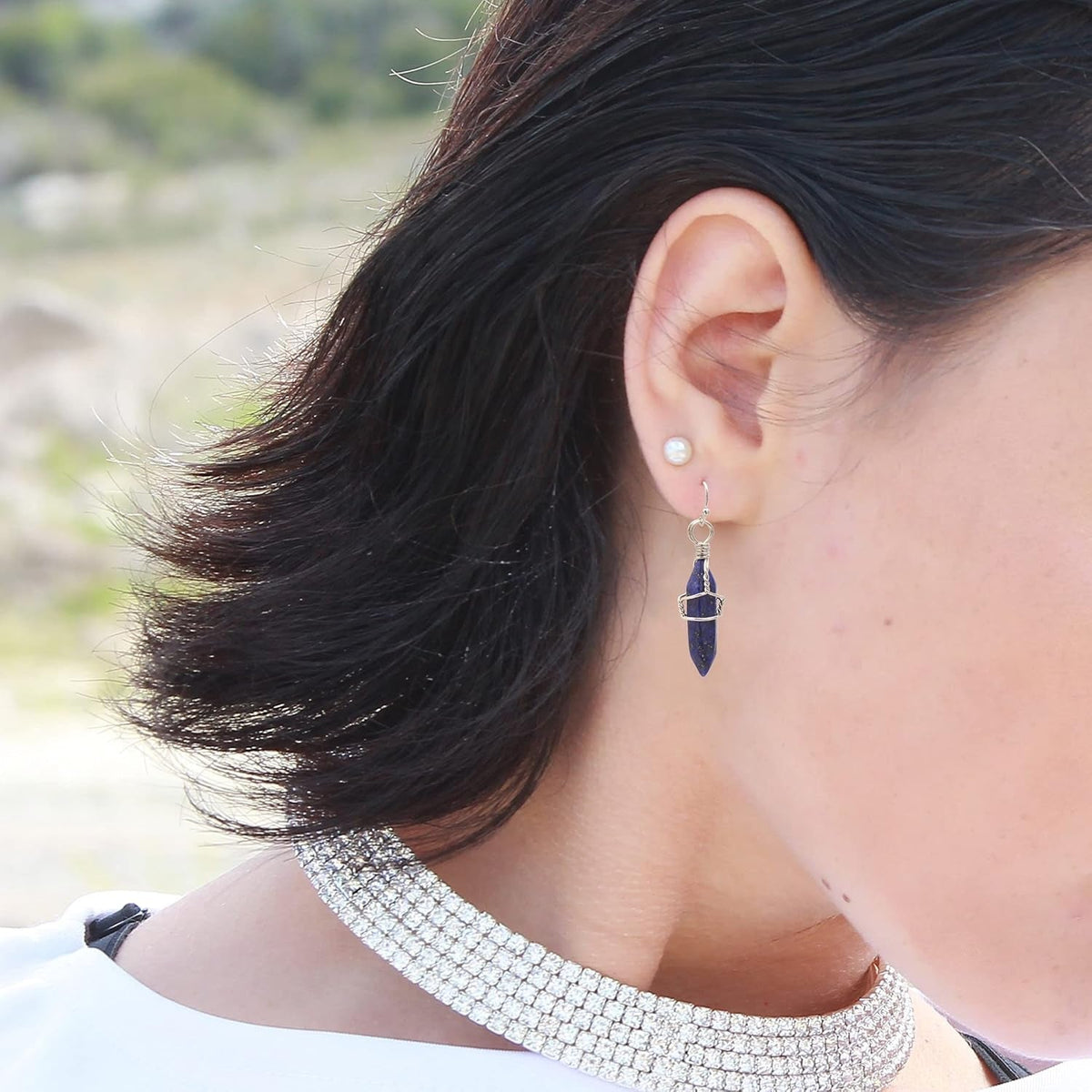 Hand Wired Healing Crystal Point Chakra Dangling Earrings for Women