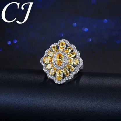 CANDICE Sparkling AAA Oval Yellow Cubic Zirconia Women Sterling Silver Plated Ring for Wedding Party（Us SIZE 6-9）