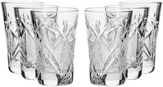 World Gifts Set of 6 Russian Cut Crystal Shot Glasses 1.2 Oz. Hand Made Soviet USSR Vodka Shooters - Vintage Design