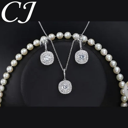 CANDICE 1 Set White Gold Plated Jewelry Set Full Clear CZ Crystal Pendant Necklace Earrings Sets With YELLOW Zirconia Stone