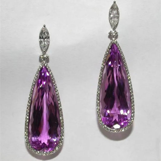 Gorgeous Teardrop Amethyst Gemstone Dangle Earrings for Women Noble 925 Sterling Silver Earrings Party Vintage Jewelry
