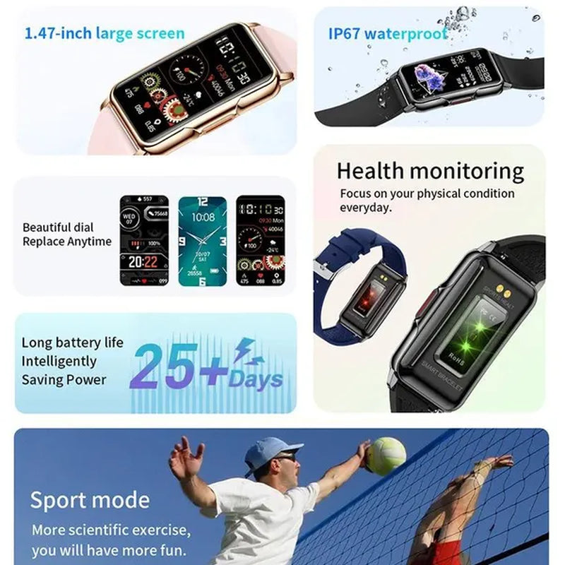 LIGE 2023 Newest 1.47-inch Full Touch Sports Smart Bracelet Watch for Men and Women Fitness Tracker Health Monitors IP67 Waterproof Smart Wristbands Montre Connecter