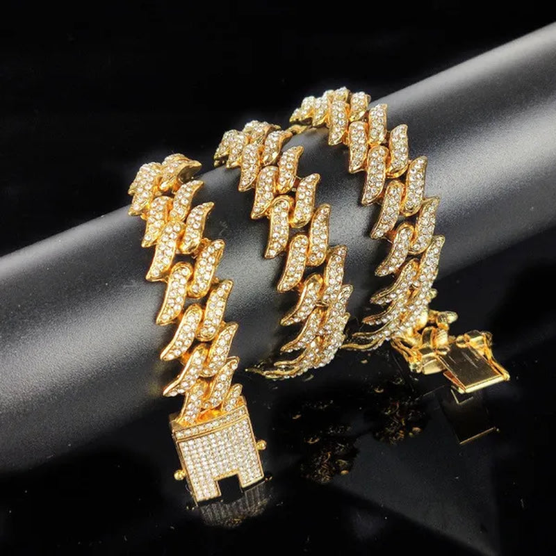 Iced Out Chain 925 Silver Diamond Miami Cuban Chain Link Choker Hip Hop Jewelry Silver Chain for Men Necklace Bracelet 7-24 Inch