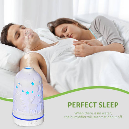 100 Ml Ultrasonic Aromatherapy Diffuser 7-Colors LED Lights Timer Essential Oils Humidifier with Ceramic Cover