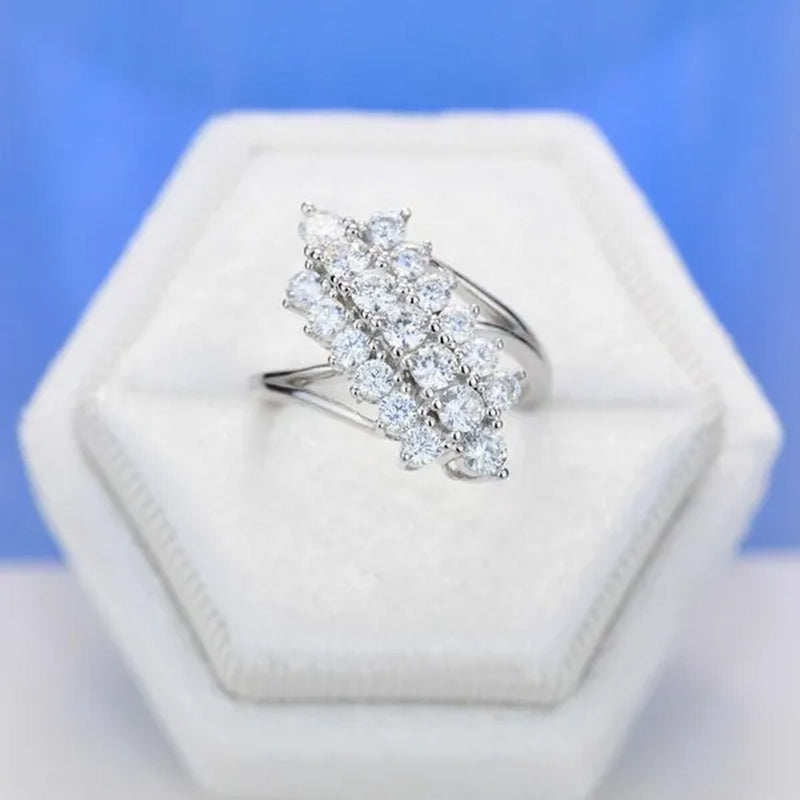 Exquisite Luxury Three Rows Sparkling Zirconia Ring Bridal Engagement Reception Anniversary Jewelry Gift