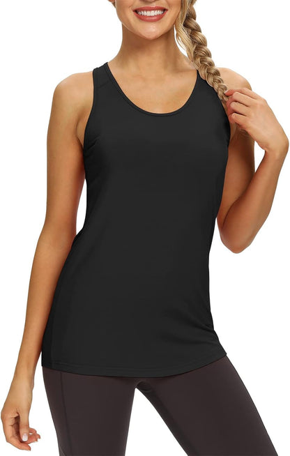 Womens Long Workout Tops Racerback Athletic Yoga Gym Tank Top Sports Tennis Shirt