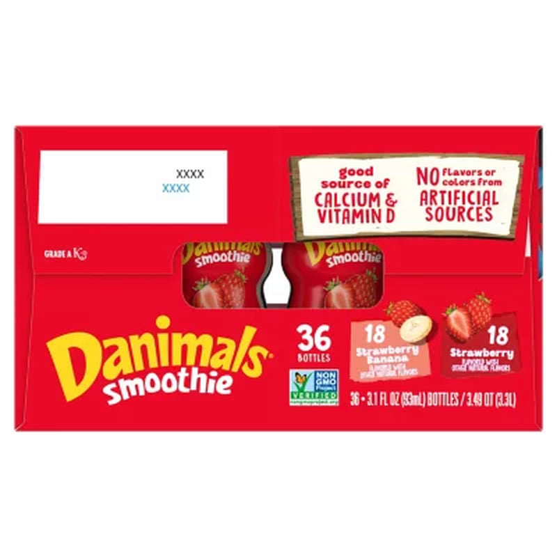 Dannon Danimals Smoothies Strawberry Variety Pack, 3.1 Fl. Oz., 36 Ct.
